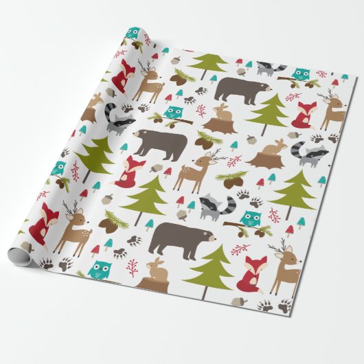Cute Woodsy Woodland Animal Wrapping Paper Cadeaupapier (Uitgerold)