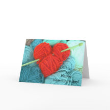 Cute wool hart met breiend naaldwenskaart