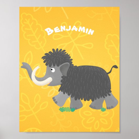 Cute woolly mammoth cartoon illustration poster (Voorkant)