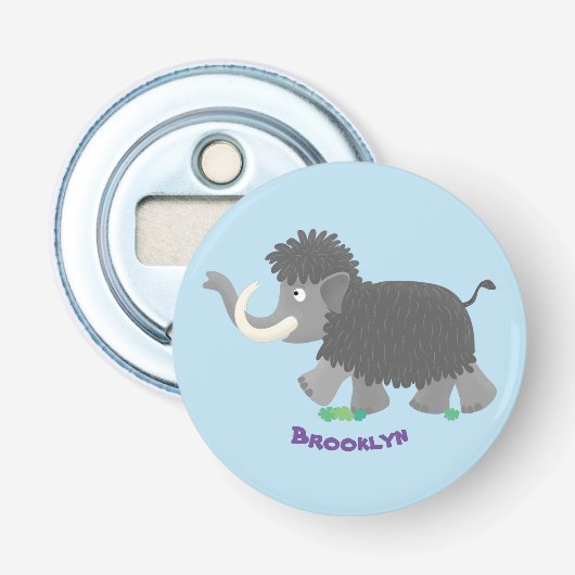 Cute wooly mammoth cartoon-illustratie button flesopener (Voorkant)