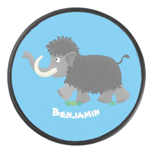 Cute wooly mammoth cartoon-illustratie hockey puck (Voorkant)