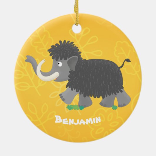 Cute wooly mammoth cartoon-illustratie keramisch ornament (Achterkant)