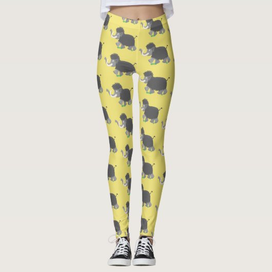 Cute wooly mammoth cartoon-illustratie leggings (Voorkant)