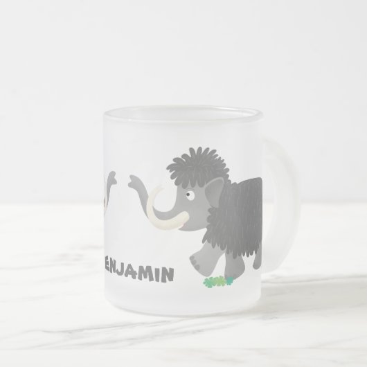 Cute wooly mammoth cartoon-illustratie matglas koffiemok (Voorkant rechts)