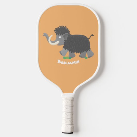 Cute wooly mammoth cartoon-illustratie pickleball paddle (Achterkant)