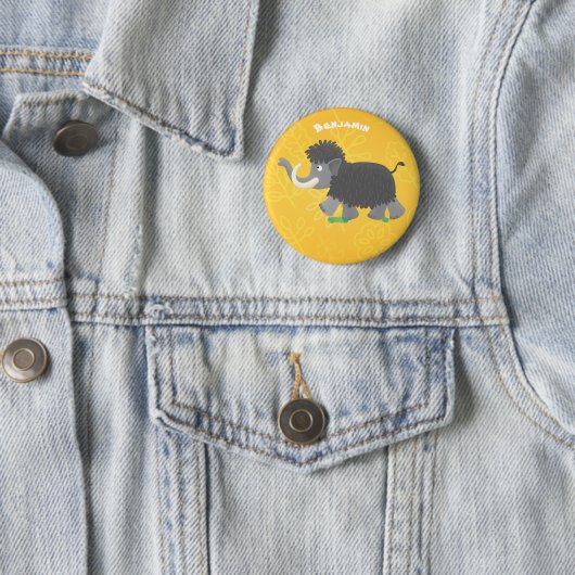 Cute wooly mammoth cartoon-illustratie ronde button 5,7 cm (In situ)