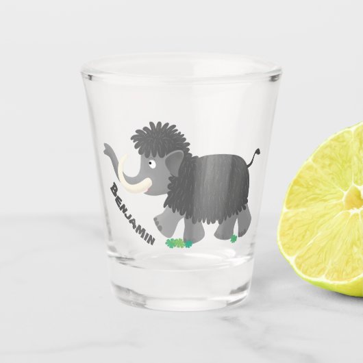 Cute wooly mammoth cartoon-illustratie shot glas (Voorkant)
