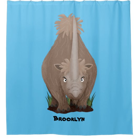 Cute wooly rhino elasmotherium cartoon douchegordijn (Voorkant)