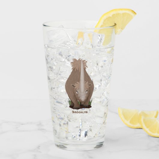 Cute wooly rhino elasmotherium cartoon glas (Achterkant ijs)