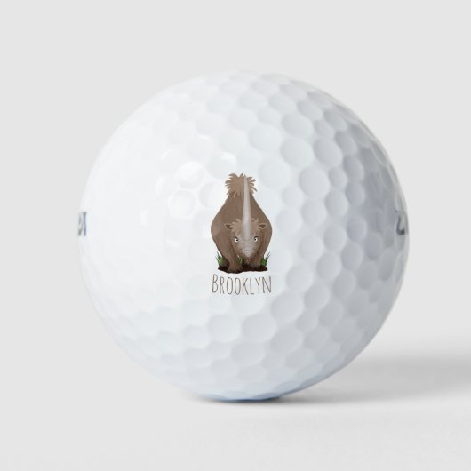 Cute wooly rhino elasmotherium cartoon golfballen (Voorkant)