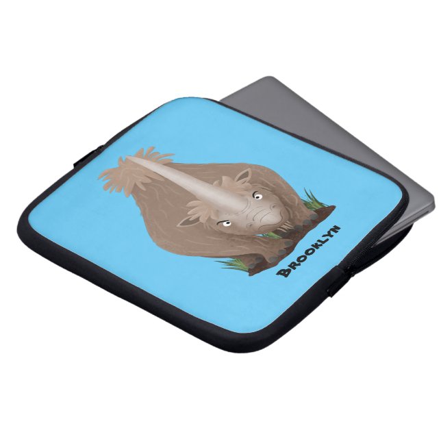 Cute wooly rhino elasmotherium cartoon laptop sleeve (Voorkant top)