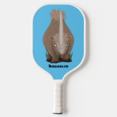Cute wooly rhino elasmotherium cartoon pickleball paddle (Achterkant)