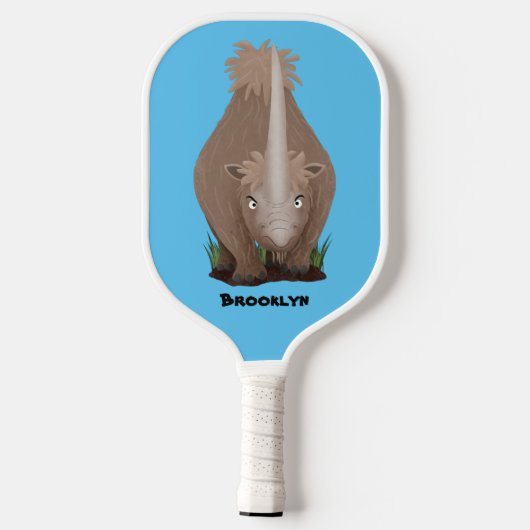 Cute wooly rhino elasmotherium cartoon pickleball paddle (Achterkant)