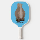 Cute wooly rhino elasmotherium cartoon pickleball paddle (Voorkant)