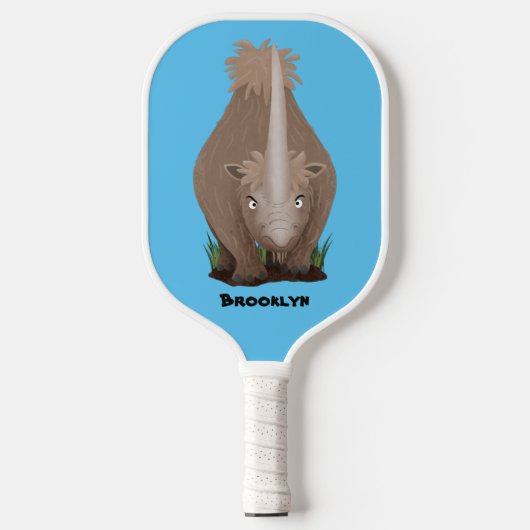Cute wooly rhino elasmotherium cartoon pickleball paddle (Voorkant)