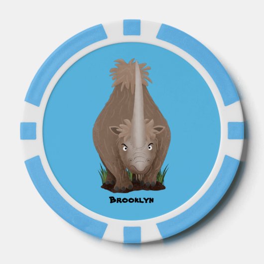 Cute wooly rhino elasmotherium cartoon poker chips (Voorkant)