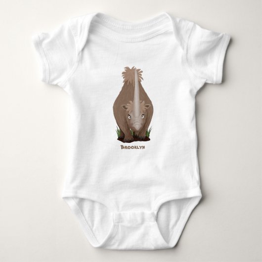 Cute wooly rhino elasmotherium cartoon romper (Voorkant)
