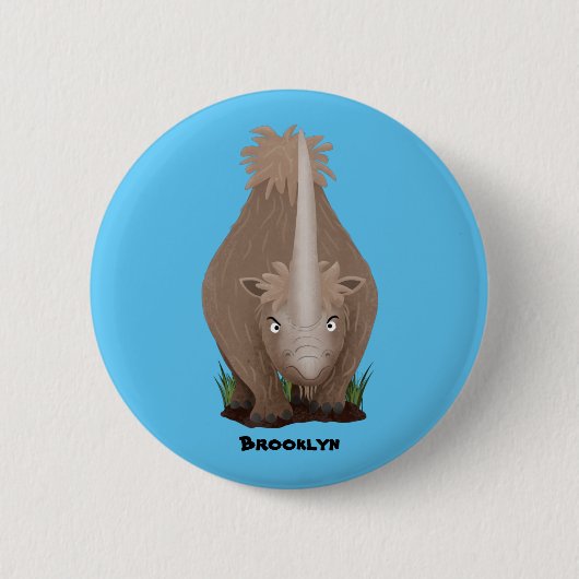 Cute wooly rhino elasmotherium cartoon ronde button 5,7 cm (Voorkant)