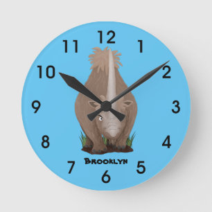 Cute wooly rhino elasmotherium cartoon ronde klok