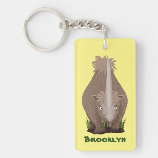 Cute wooly rhino elasmotherium cartoon sleutelhanger (Voorkant)