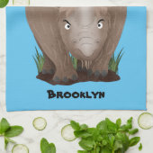 Cute wooly rhino elasmotherium cartoon theedoek (Gevouwen)