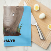 Cute wooly rhino elasmotherium cartoon theedoek (Quarter Fold)