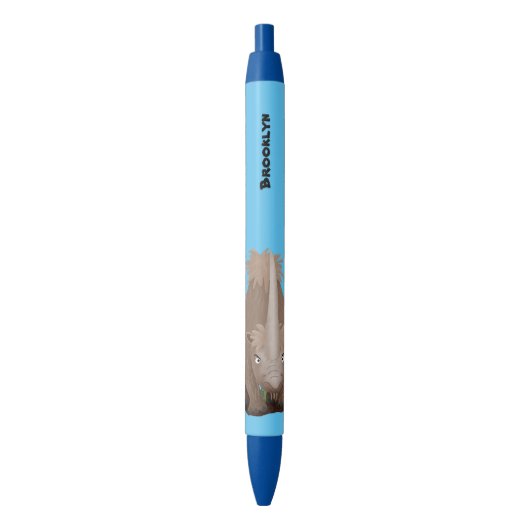 Cute wooly rhino elasmotherium cartoon zwarte inkt pen (Voorkant Verticaal)