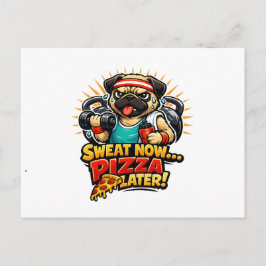 Cute Workout Hond T-Shirt voor fitness- en pizzali Briefkaart