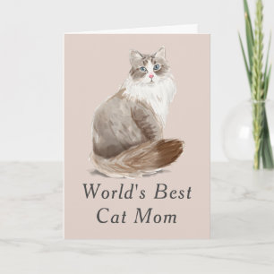 Cute World's Best Cat Mam Waterverf Moederdag Kaart