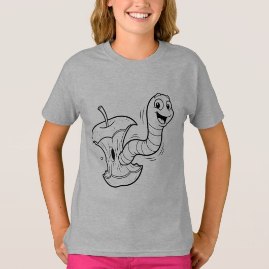 Cute Worm in Apple Kawaii Kids T-shirt - Grappig (Voorkant)