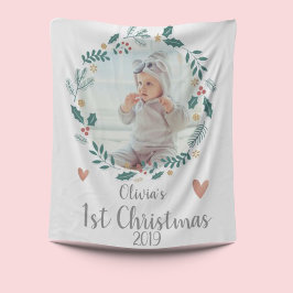 Cute | Wreath | Baby eerste kerstfoto Fleece Deken
