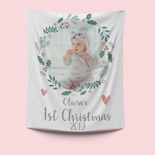 Cute |  Wreath | Baby eerste kerstfoto Fleece Deken
