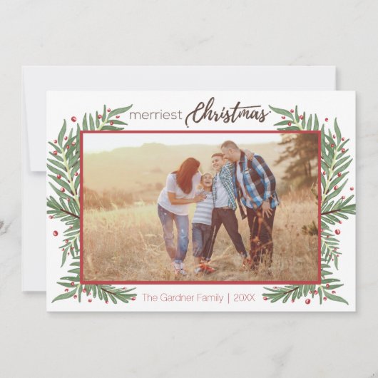 Cute Wreath Merriest kerst Holly Card Feestdagenkaart (Voorkant)