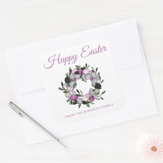 Cute WreatHappy Easter Square Sticker (Envelop)