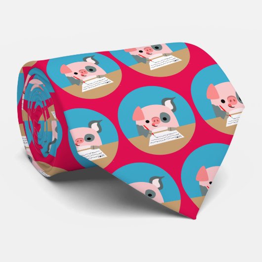 Cute Writing Cartoon Pig Stropdas (Opgerold)
