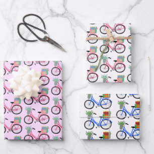 Cute Xmas Bicycles Holiday Pink Blue Gift Inpakpapier Vel