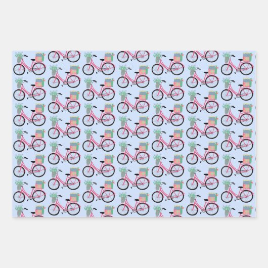 Cute Xmas Bicycles Holiday Pink Blue Gift Inpakpapier Vel (Voorkant 3)