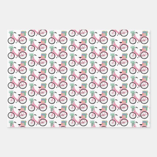 Cute Xmas Bicycles Holiday Pink Blue Gift Inpakpapier Vel (Voorkant 2)