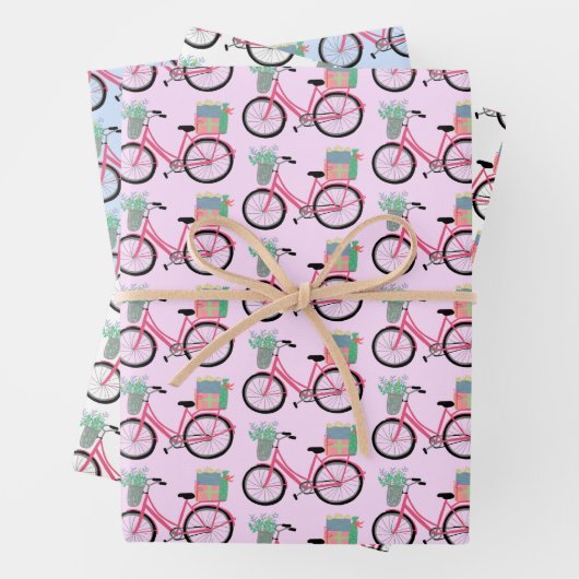 Cute Xmas Bicycles Holiday Pink Blue Gift Inpakpapier Vel (In situ)