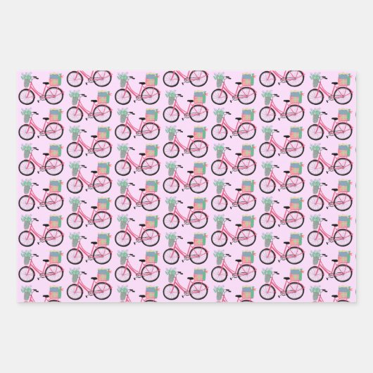 Cute Xmas Bicycles Holiday Pink Blue Gift Inpakpapier Vel (Voorkant)
