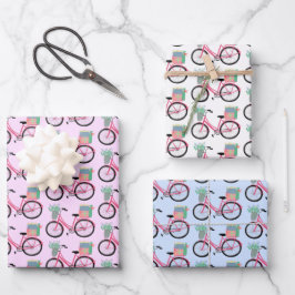Cute Xmas Bicycles Holiday Pink Blue Gift Inpakpapier Vel