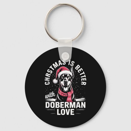 Cute Xmas Christmas Is Better With Doberman Nscher Sleutelhanger (Voorkant)
