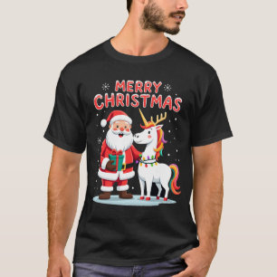 Cute Xmas Eenhoorn Kerstman op Eenhoorn Kerst T-Sh T-shirt