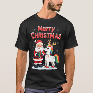 Cute Xmas Eenhoorn Kerstman op Eenhoorn Kerst T-Sh T-shirt