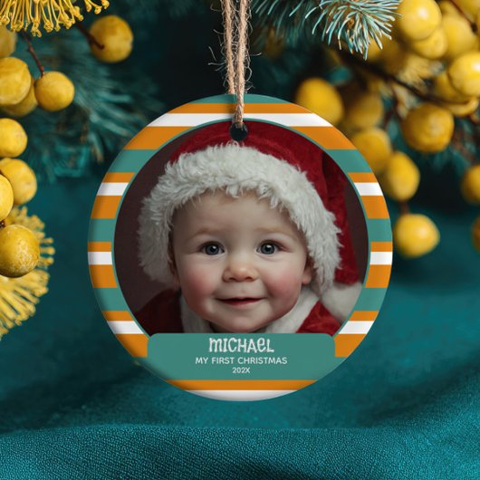 Cute Xmas Gnome First Christmas Baby Name& Photo Keramisch Ornament