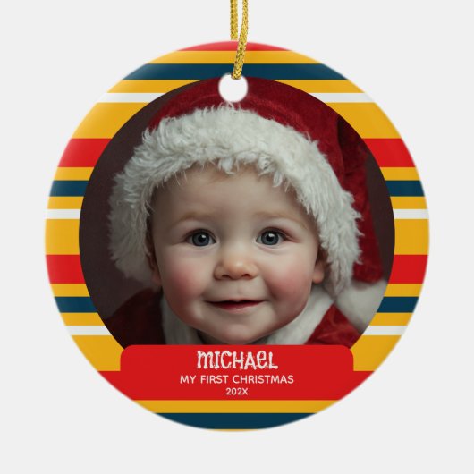 Cute Xmas Gnome My First Christmas Baby Photo Keramisch Ornament (Voorkant)