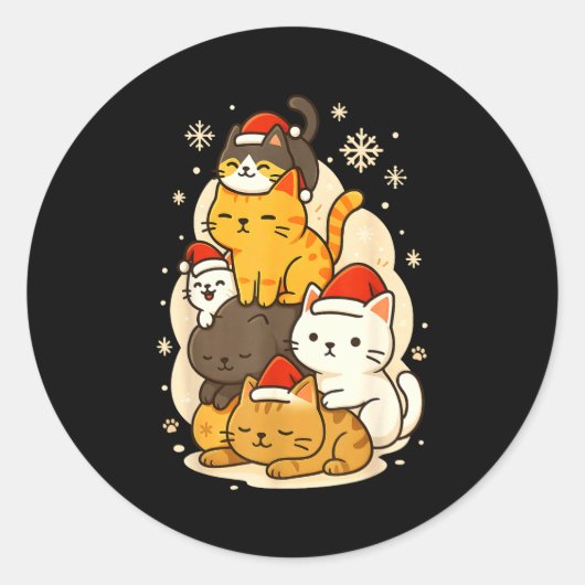 Cute Xmas Kawaii Cats Neko Funny Kitten Lover Anim Ronde Sticker (Voorkant)