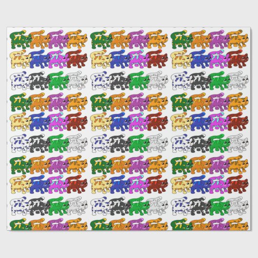 Cute Xmas Kitten Cat Pattern Rows Cadeaupapier (Vlak)