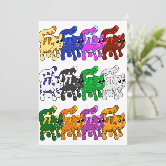 Cute Xmas Kitten Cat Pattern Rows Kaart (Staand voorkant)