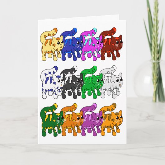 Cute Xmas Kitten Cat Pattern Rows Kaart (Voorkant)